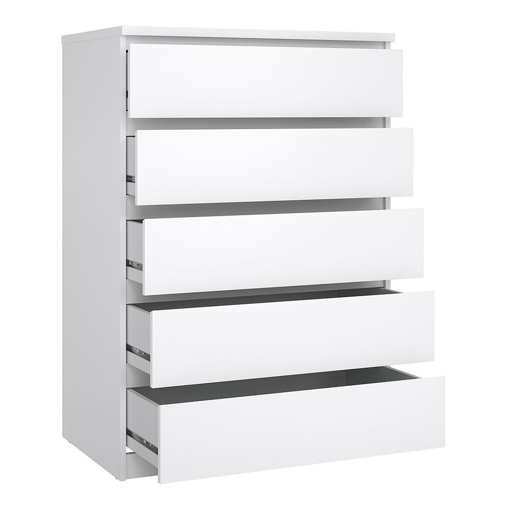 White high gloss 4 drawer chest of drawers - modern bedroom furniture with sleek design and ample storage.