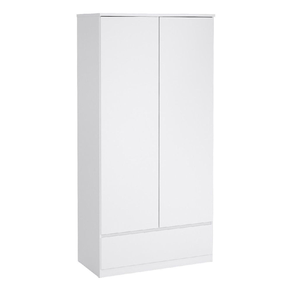 White high gloss 2 door modern wardrobe | Sleek bedroom storage solution | Minimalist furniture