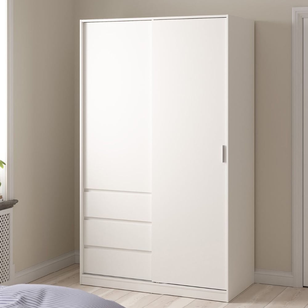 CHOICEWARDROBE white high gloss sliding door wardrobe with 4 drawers