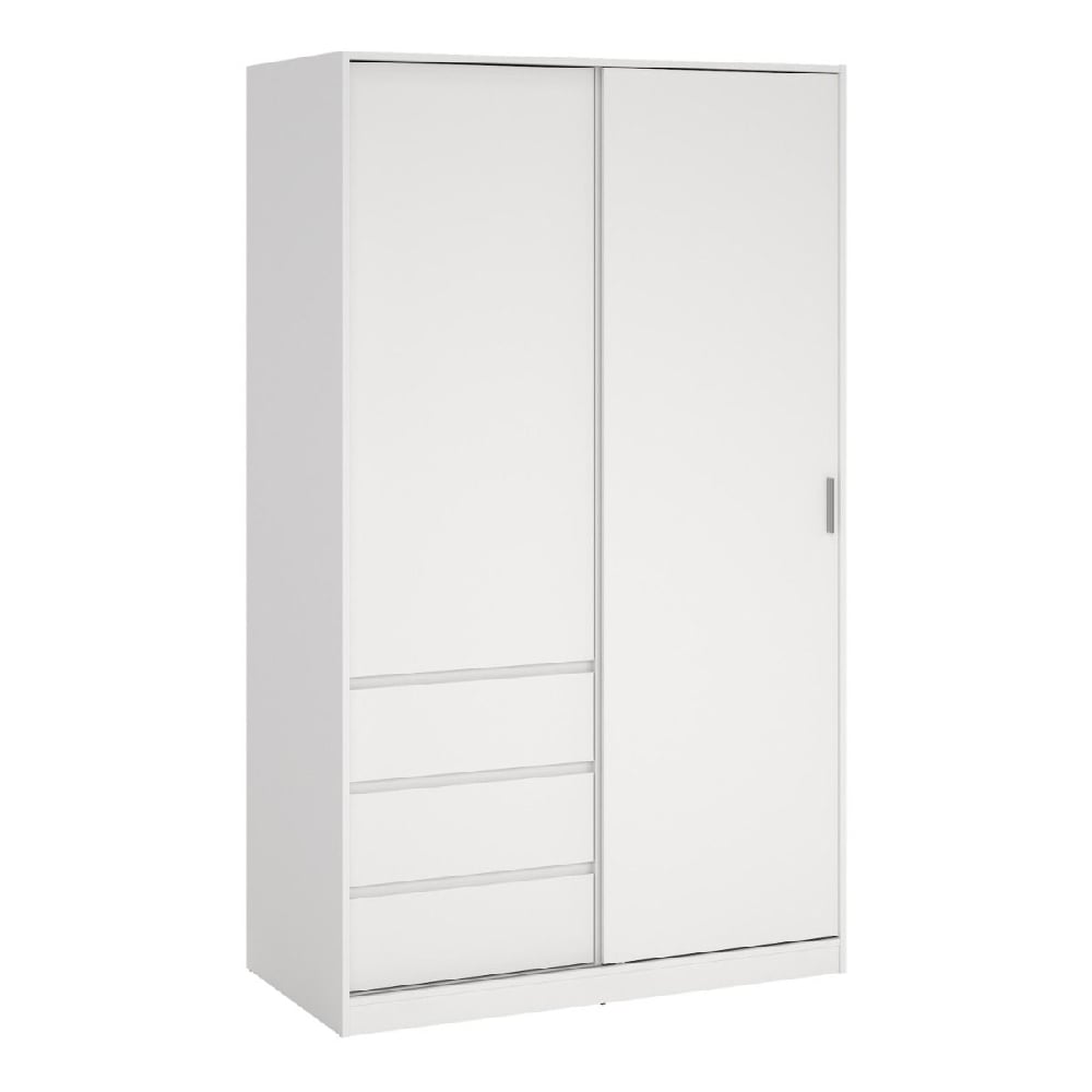 White high gloss wardrobe with one sliding door and four drawers