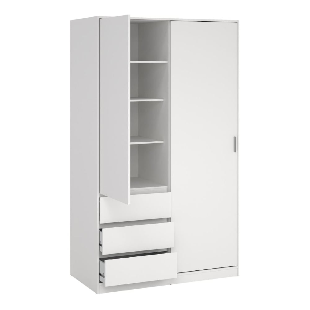 White high gloss wardrobe with one sliding door and four drawers