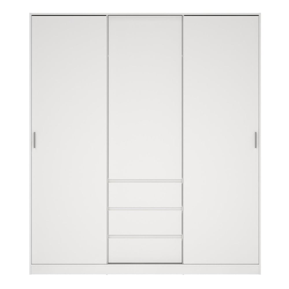 White 2-door sliding wardrobe with 3 drawers