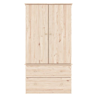 CHOICEWARDROBE Naveri natural wood wardrobe with two doors and two drawers, Scandinavian minimalist design.