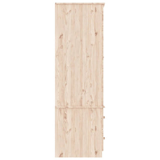 Side view of CHOICEWARDROBE Naveri untreated solid pine wardrobe with two visible drawers.