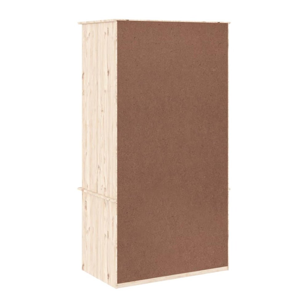 CHOICEWARDROBE Naveri natural wood wardrobe back view with 2 drawers visible