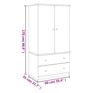 Line drawing of CHOICEWARDROBE Naveri wardrobe with 2 doors and 2 drawers. Dimensions: H170cm x W90cm x D55cm.