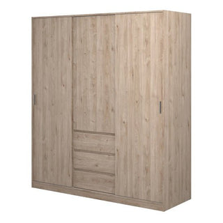 The CHOICEWARDROBE Navor 3 Door Wardrobe features a grey finish with an oak top, spacious storage, and a traditional country design—perfect for adding practical style to your bedroom.