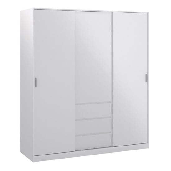 CHOICEWARDROBE Navor gloss white 3-door sliding wardrobe with 3 central drawers