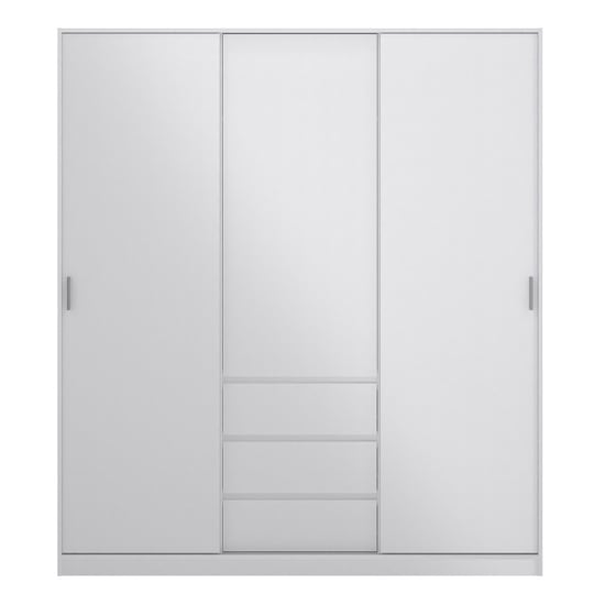 Gloss white 3 door sliding wardrobe with integrated soft-close drawers