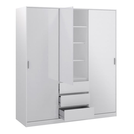 CHOICEWARDROBE 3-door gloss white sliding wardrobe with visible drawers