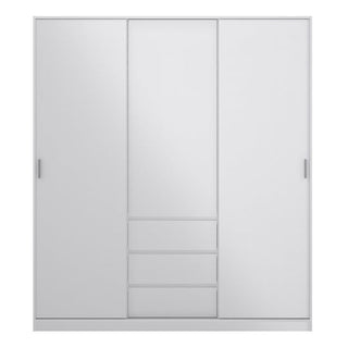 Gloss white 3 door sliding wardrobe with soft-close detailing and integrated drawer section