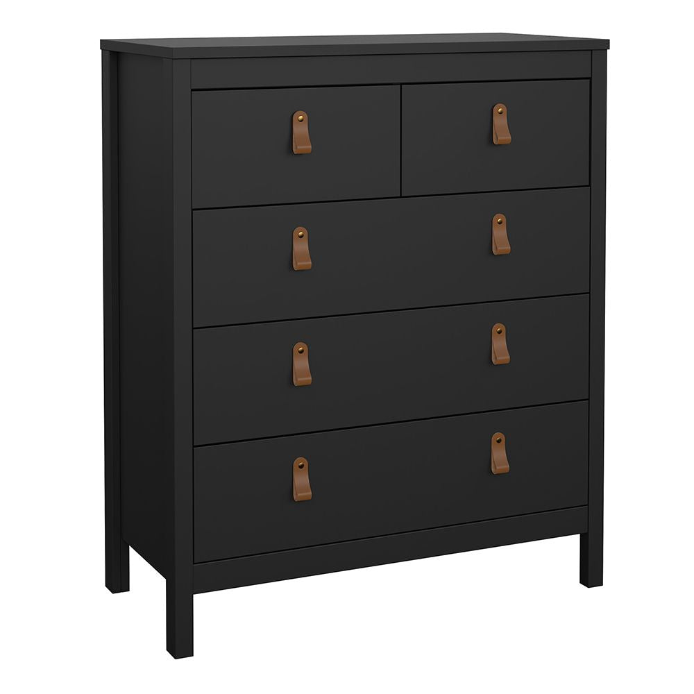 Matte black chest of drawers with tan leather handles - CHOICEWARDROBE Nero bedroom furniture