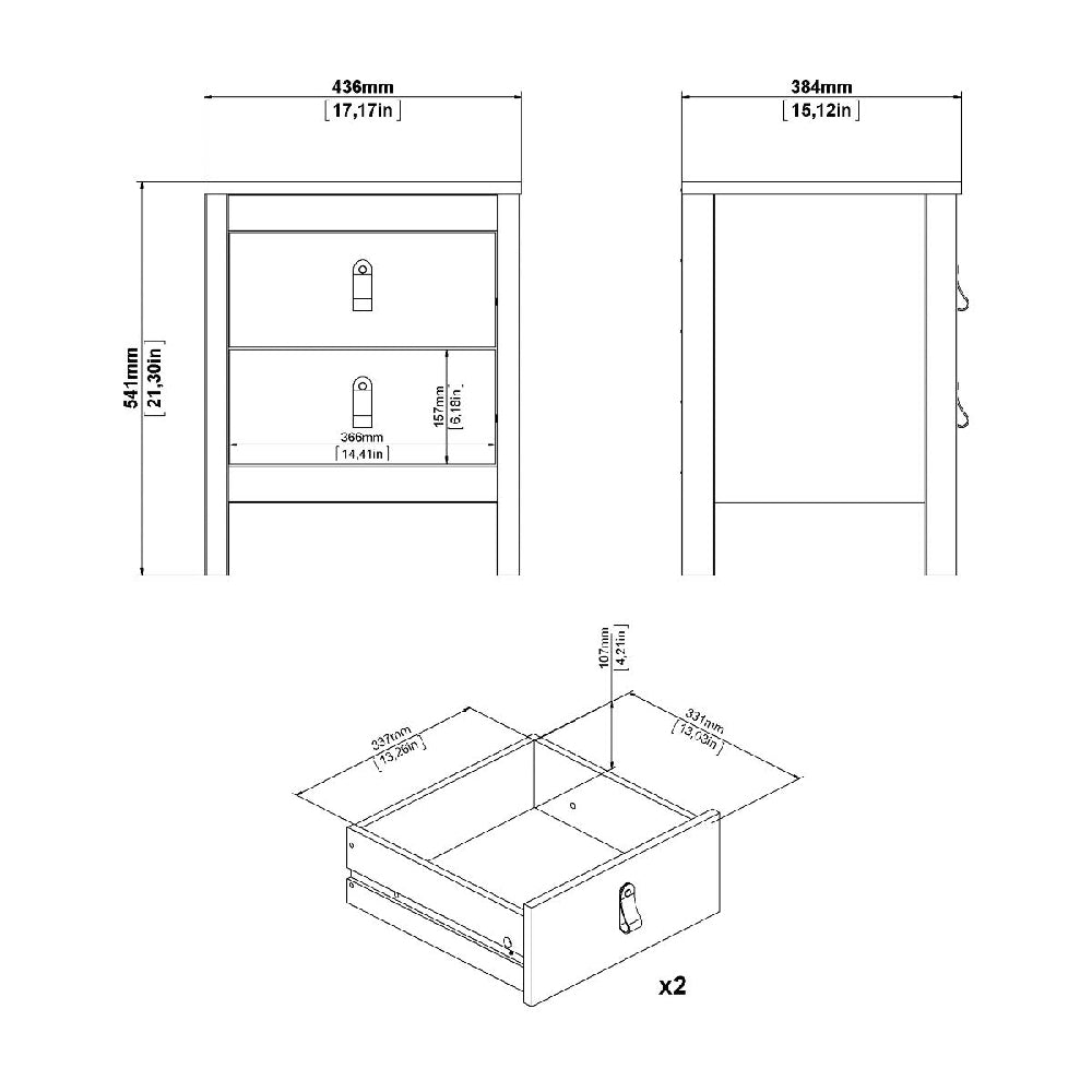 CHOICEWARDROBE Nero bedside table: matte black, tan handles, 541x436x384mm. Modern bedroom furniture detail.