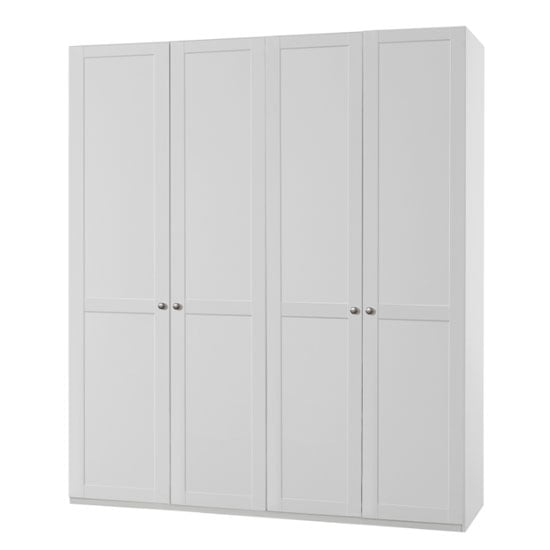 White 4-door hinged wardrobe with simple panel detailing