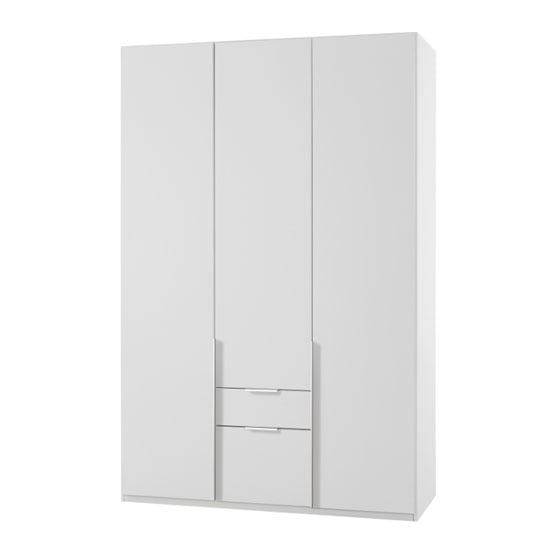 3-door matt white wardrobe with two visible drawers