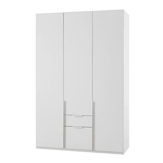 The CHOICEWARDROBE New York 3 Door Wardrobe in 135cm matt white features a modern wooden design, double hanging rails, and drawers for stylish bedroom storage with a contemporary look.