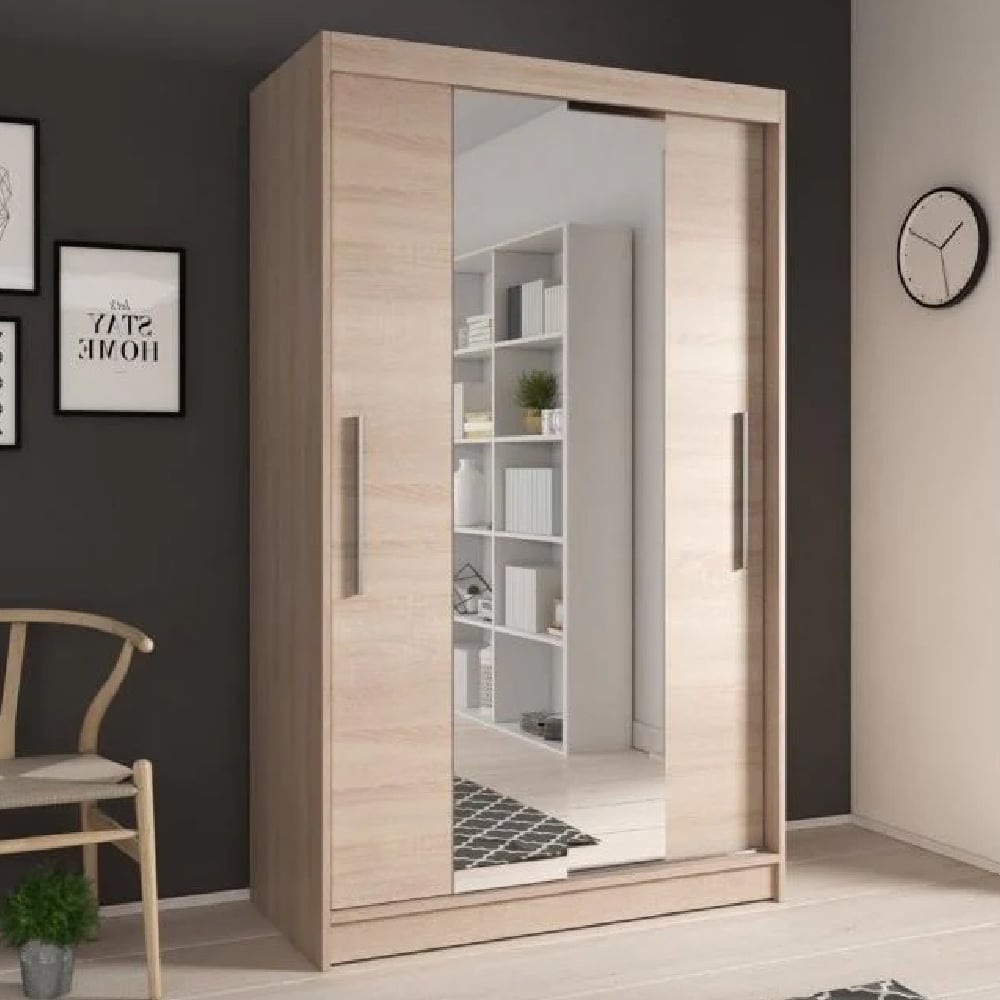 CHOICEWARDROBE 120cm Sonoma Oak 2-door sliding mirrored wardrobe