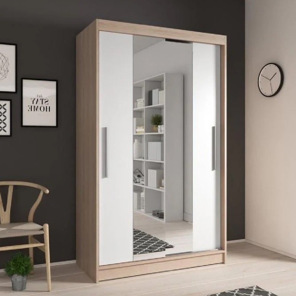 CHOICEWARDROBE 120cm white oak sliding mirrored wardrobe