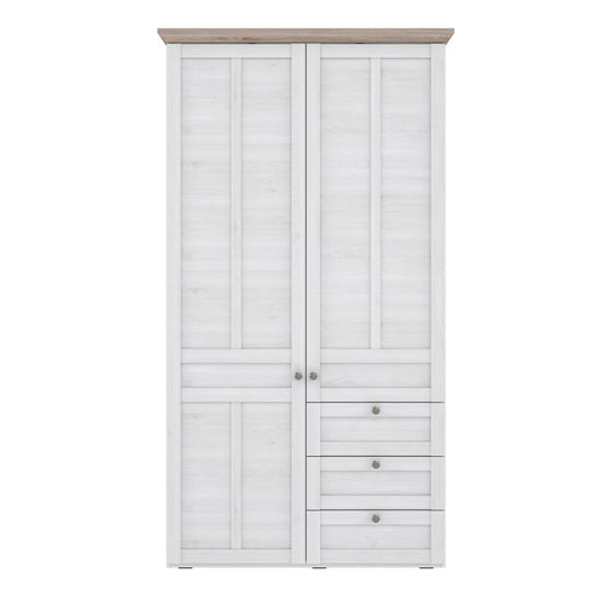 CHOICEWARDROBE Nilan 2-door wardrobe with 3 drawers in Snowy Oak and Natural Oak finish.