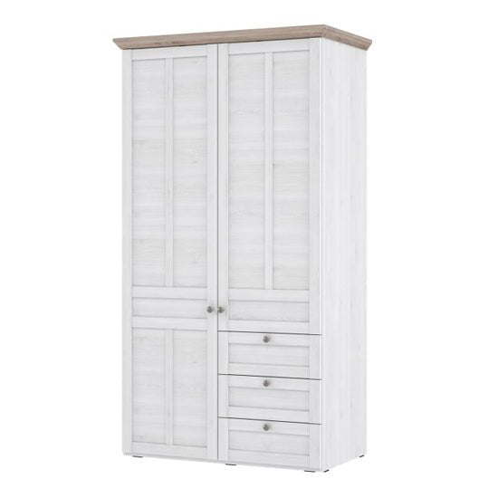 CHOICEWARDROBE Nilan 2-door wardrobe with 3 drawers in Snowy Oak and Natural Oak finish.