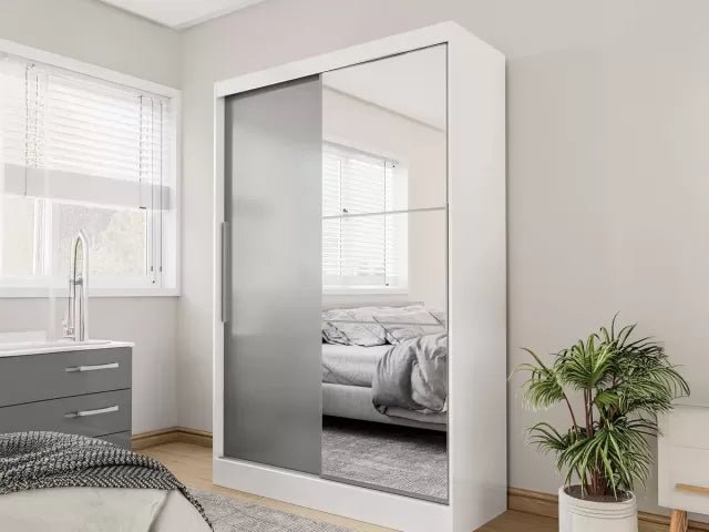 CHOICEWARDROBE white gloss sliding door wardrobe with mirror panel in modern bedroom