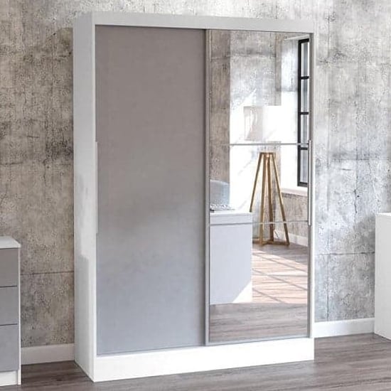 CHOICEWARDROBE Nivara 2-door sliding wardrobe, white gloss with mirror panel, modern design