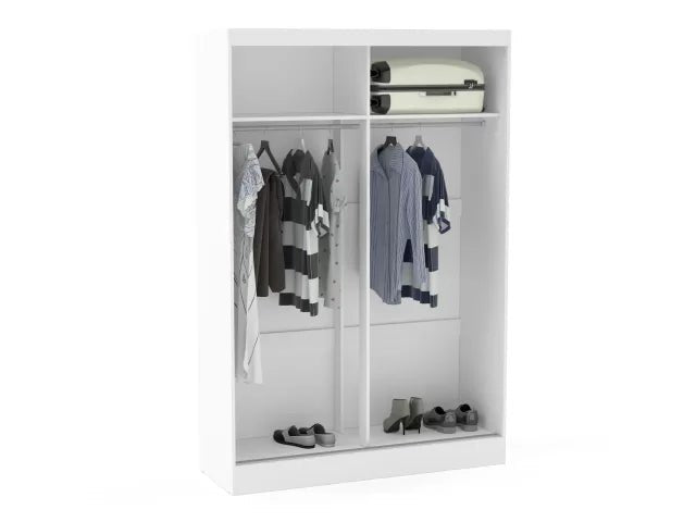 CHOICEWARDROBE white gloss 2-door sliding wardrobe with internal hanging rail and shelf. Mirror panel.