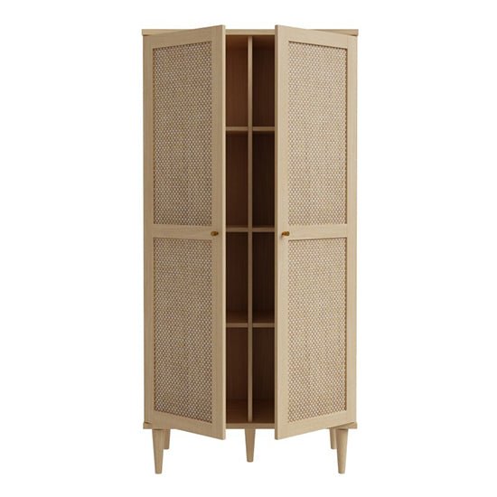 CHOICEWARDROBE Nivelle light oak 2-door rattan boho wardrobe with tapered legs