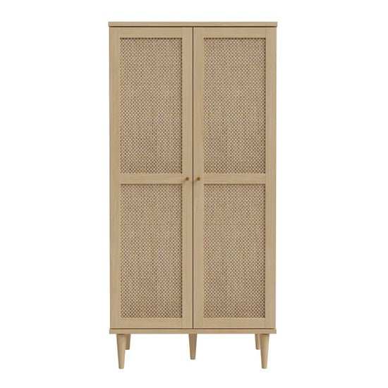 CHOICEWARDROBE Nivelle 2-door light oak effect wardrobe with rattan effect panels and tapered legs