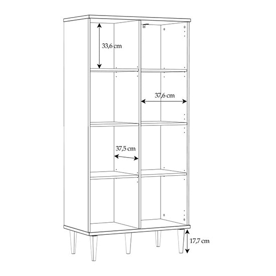 Line drawing of CHOICEWARDROBE two-door wardrobe, light oak finish, with shelf height 33.6cm, width 37.6cm, and leg height 17.7cm