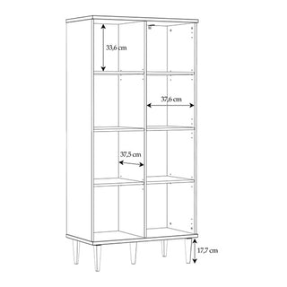 Line drawing of the CHOICEWARDROBE Nivelle Light Oak Rattan Door Wardrobe, a tall 2-door boho cabinet with four shelves (internal heights: 33.6 cm, 37.6 cm, 37.5 cm) and 17.7 cm legs—ideal for stylish bedroom storage.