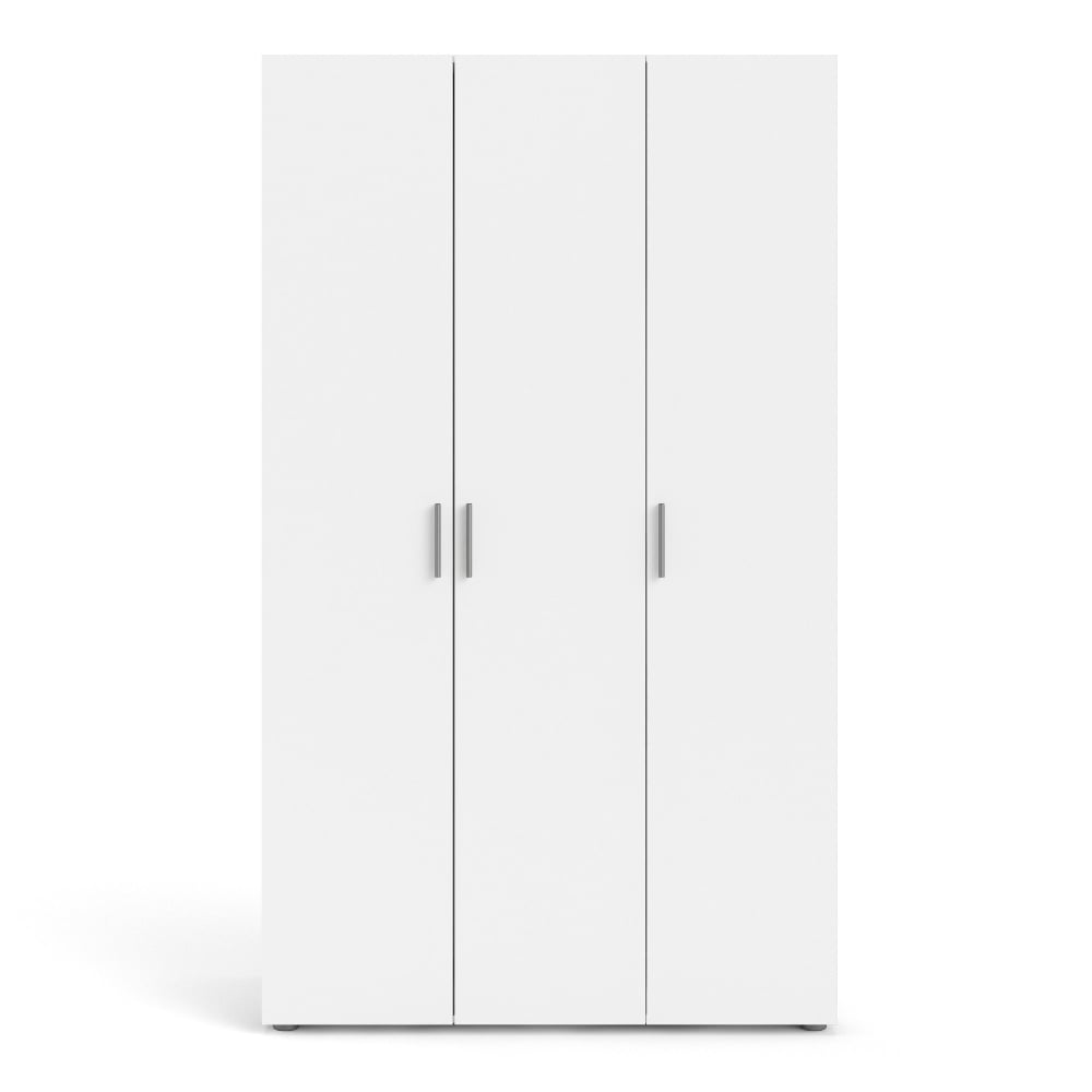 Perkin white woodgrain 3-door wardrobe with silver-tone handles