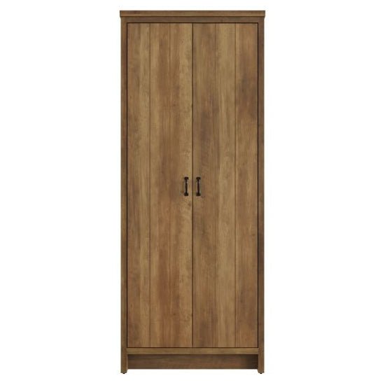 CHOICEWARDROBE Nolan 2-door wardrobe in knotty oak with black handles, farmhouse industrial style