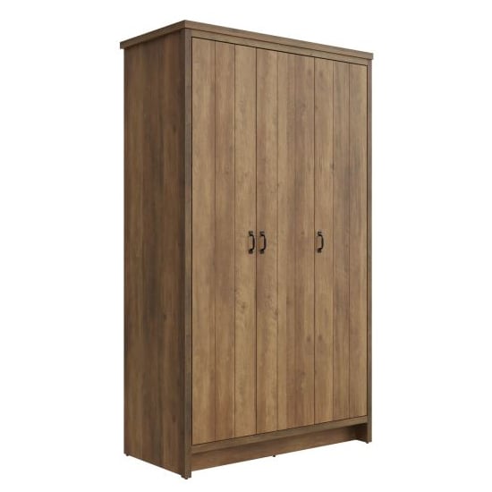 CHOICEWARDROBE Nolan knotty oak 3 door wardrobe with rustic wood design and black handles
