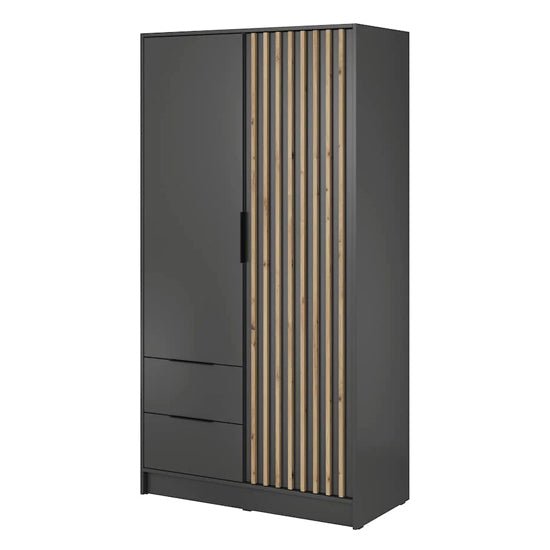 CHOICEWARDROBE Norco 2 door graphite wardrobe with slatted detail & 2 drawers