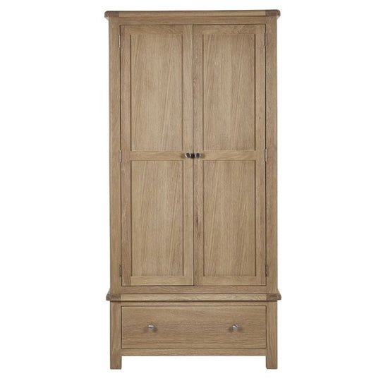 CHOICEWARDROBE Norland limed oak 2-door wardrobe with lower drawer and metal handles