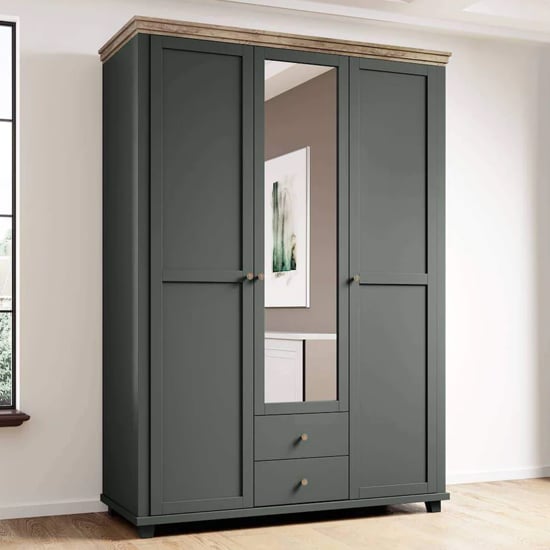 CHOICEWARDROBE 3 door deep green mirrored wardrobe with two drawers