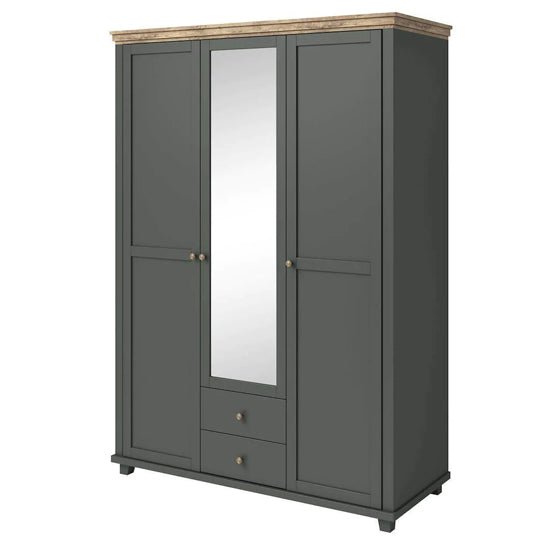 CHOICEWARDROBE 3-door deep green wardrobe with central mirror and drawers