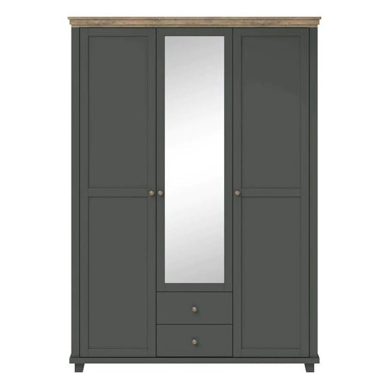 CHOICEWARDROBE deep green 3-door wardrobe with mirrored centre door and two drawers