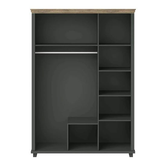 CHOICEWARDROBE 3-door wardrobe in deep green with Lefkas oak top, featuring a hanging rail and shelves.