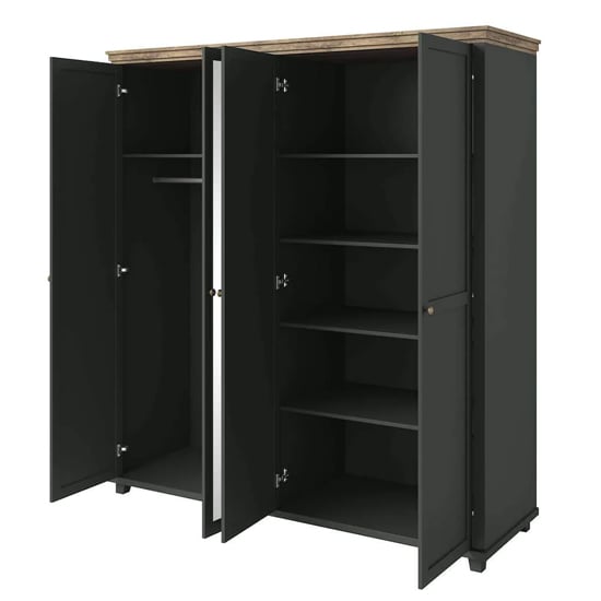 CHOICEWARDROBE Norrin deep green 4 door wardrobe with oak interior shelving and hanging rail