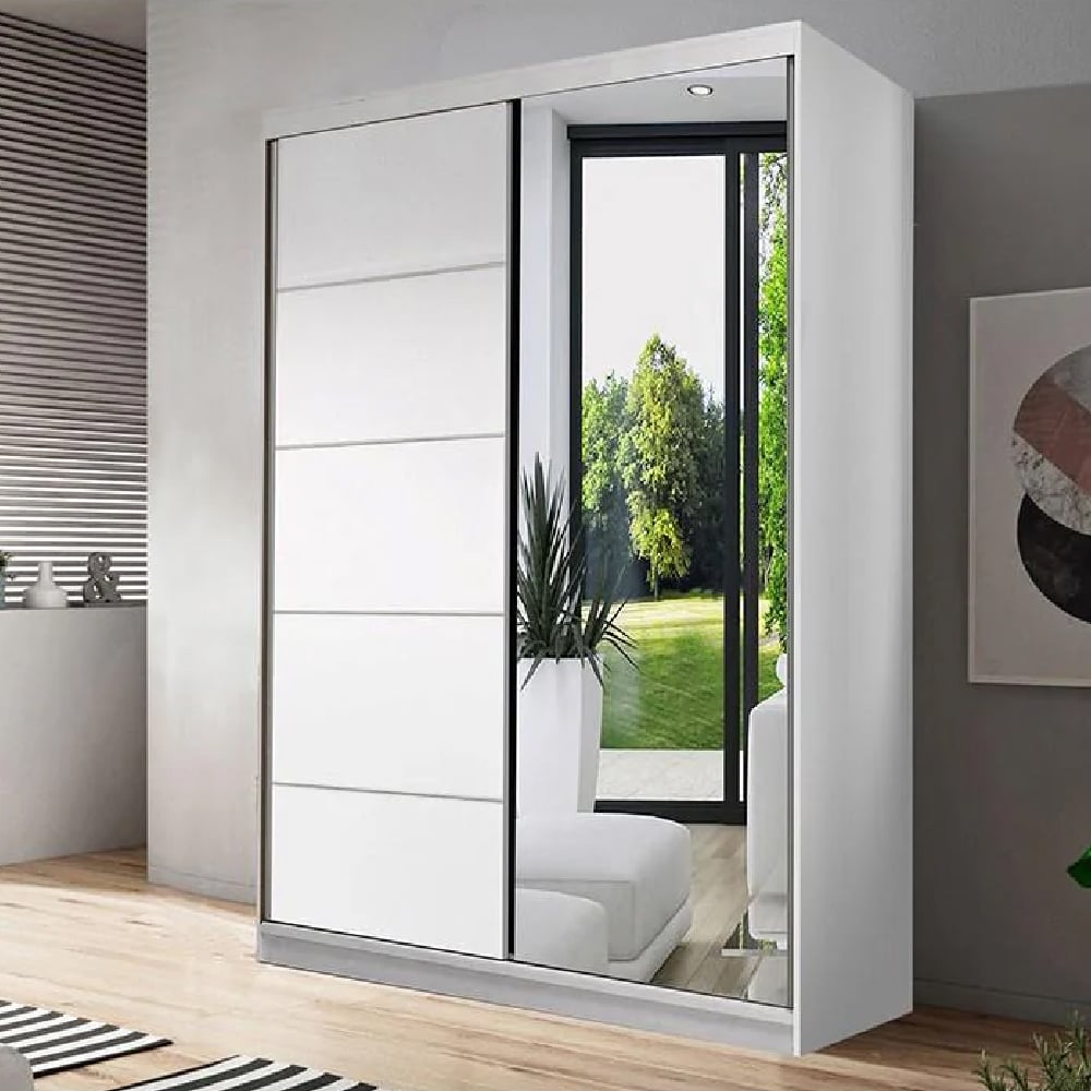 CHOICEWARDROBE 2 door sliding wardrobe, 120cm matt white with one mirrored door