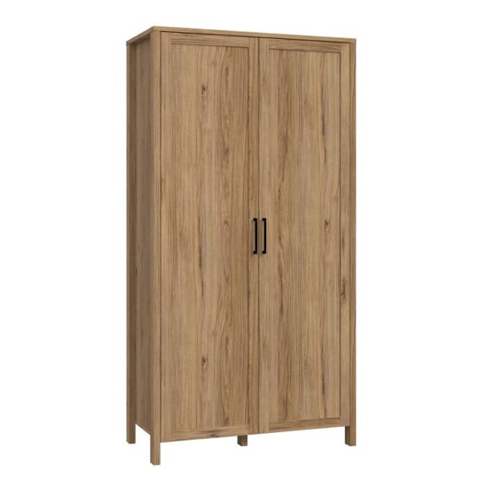 CHOICEWARDROBE Norvik 2-door wooden wardrobe in Waterford Oak effect with black metal handles.