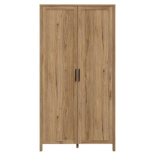 The CHOICEWARDROBE Norvik Waterford Oak Wardrobe features a tall, rectangular design with two doors, black metal handles, and a natural light brown Scandinavian rustic finish with visible wood grain.