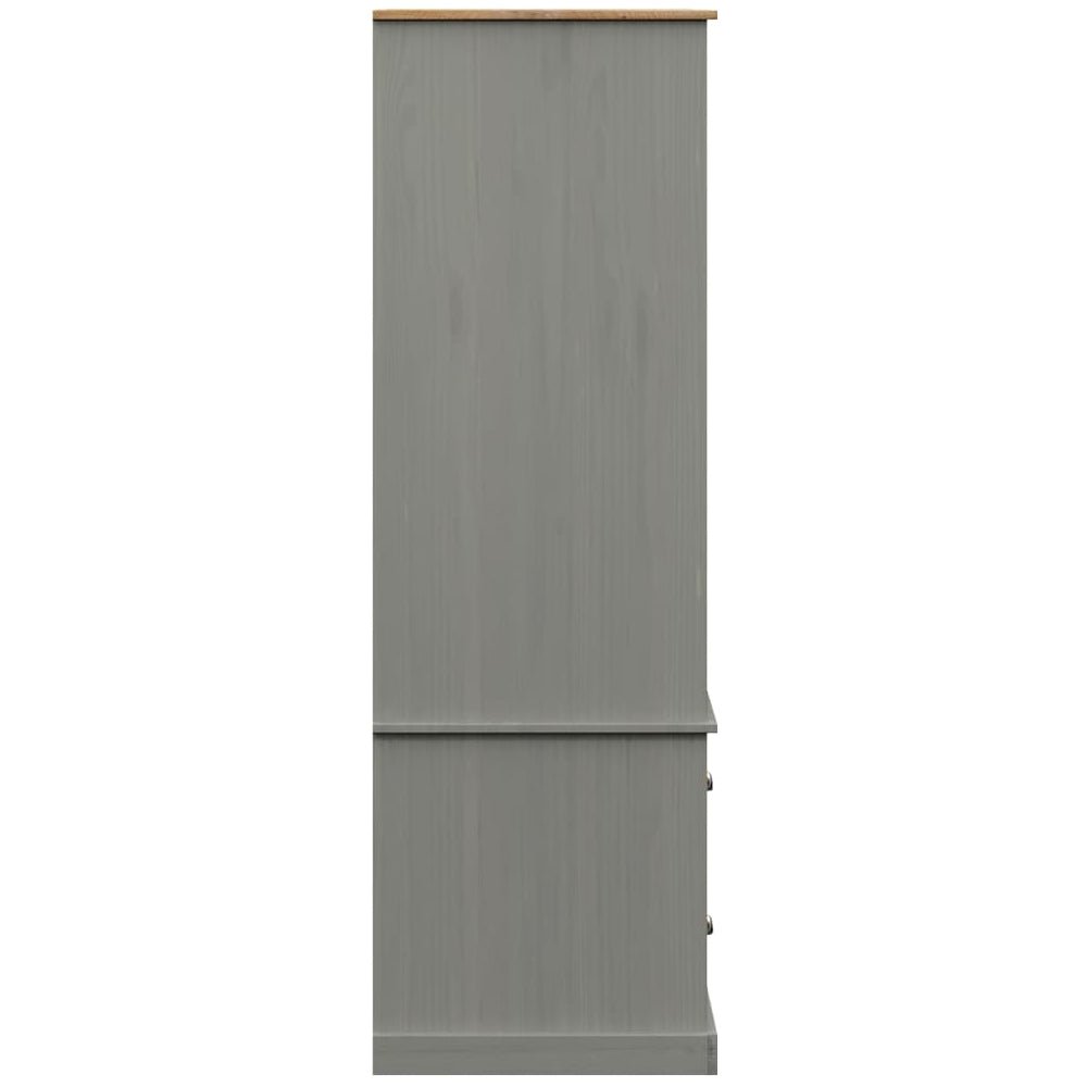 Side view of CHOICEWARDROBE Norwyn grey wooden wardrobe with oak top and 2 drawers.