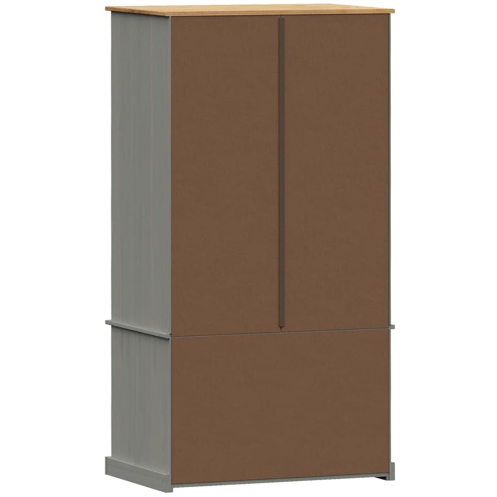 CHOICEWARDROBE Norwyn wardrobe back view: grey sides, oak top, brown panels.