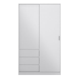 The CHOICEWARDROBE Novara High Gloss Sliding Door Wardrobe features a sleek white finish, two sliding doors with one integrated handle, and three bottom drawers on the left side—ideal for modern bedrooms.