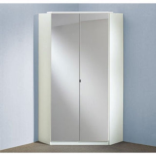 White mirrored Novare Corner Wardrobe styled in a modern bedroom – sleek 95 cm design from ChoiceWardrobe UK.