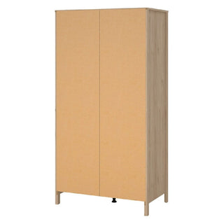 The CHOICEWARDROBE Noven Oak 2 Door Wardrobe features a compact, rectangular design with a Scandinavian minimalist style and natural wood grain finish, perfect for practical bedroom storage.