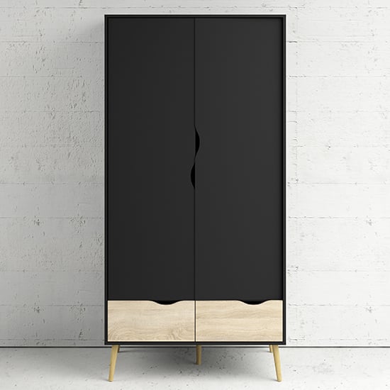 CHOICEWARDROBE Nuvell 2-door wardrobe in black and oak with drawers and angled legs